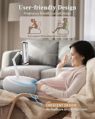 SAIJI Kindle Pillow Stand, iPad Stand Compatible with 4.7”-15.6” Kindle, Phone, iPad, 360° Adjustable Lap Beanbag Tablet Holder for Bed with Flexible Dual Axis Arm and Microbead Cushion (Gray) thumbnail 3