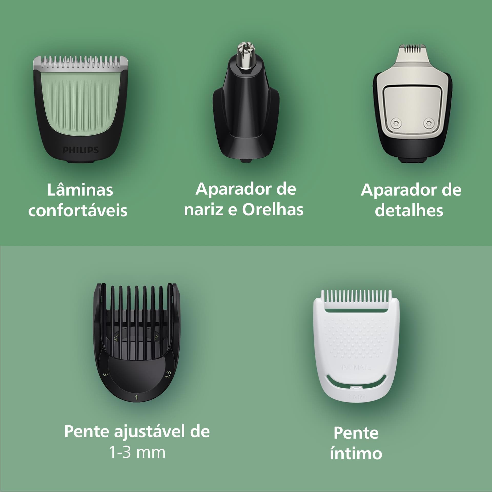 Philips Multigroom Aparador de Pelos 13 em 1 - Barbeador elétrico e Aparador para Rosto, Cabeça e Corpo, Lâminas Autoafiáveis e Amigáveis à Pele, 13 Configurações de Comprimento, Modelo MG3941/15 thumbnail 7