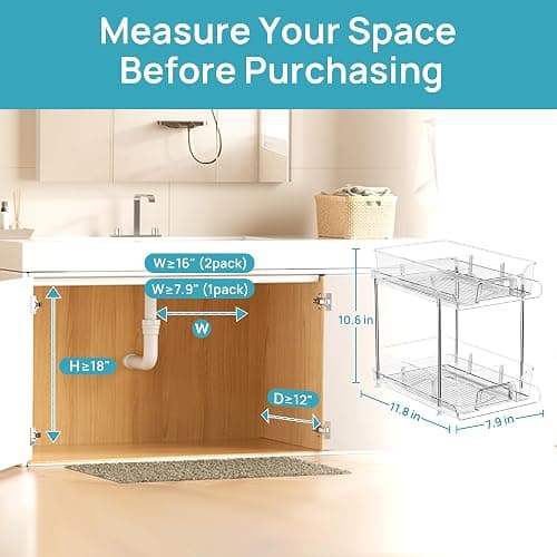 Vtopmart 4 Pack 2 Tier Bathroom Under Sink Organizers and Storage, Clear Kitchen Pantry Organization, Pull Out Medicine Cabinet Organizer with Movable Dividers thumbnail 5