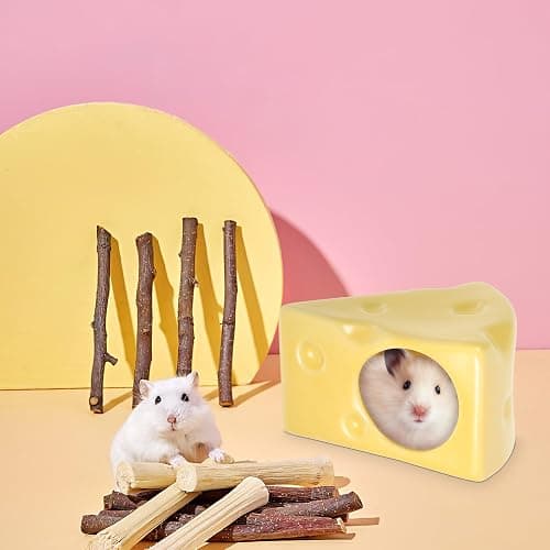 HYTROVE Small Pet Ceramic Hamster Hideout Cheese Shaped Cooling Nest for Rest, Play and Sleep with Safe Material thumbnail 4