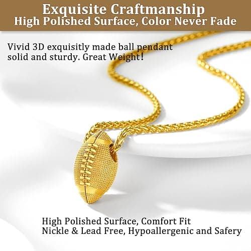 Bestyle Vivid Ball Pendants Sports Necklace for Men, Solid Stainless Steel Soccer/Basketball/Volleyball/Rugby Ball/Baseball Necklace in Silver/Black/Gold, Trendy Sport Fan Jewelry Collection Gift thumbnail 5