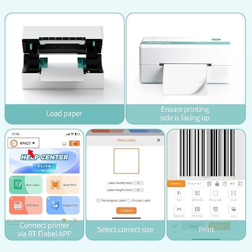 Rongta Thermal Shipping Label Printer, Bluetooth Wireless 4x6 Sticker Label Maker for Package, Compatible with Windows, Mac, Android & iPhone, Used for Small Business thumbnail 5