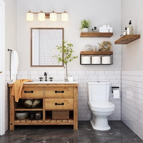 QEEIG Bathroom Shelves Over Toilet - Wall Mounted Floating Shelves Toilet Paper Storage Small Farmhouse Decor Shelf 16 inch Set of 3, Rustic Brown (019-BN3) thumbnail 2