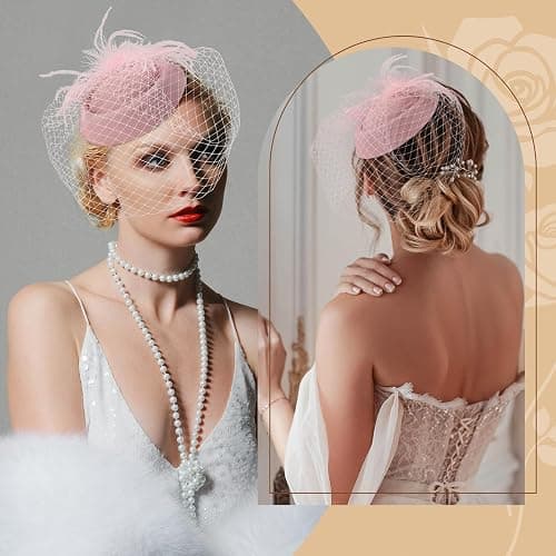 Revkokmx Fascinator Hat Veil Feather Fascinator Tea Party Bridal Wedding Veil Retro Hat Pillbox Hat thumbnail 4