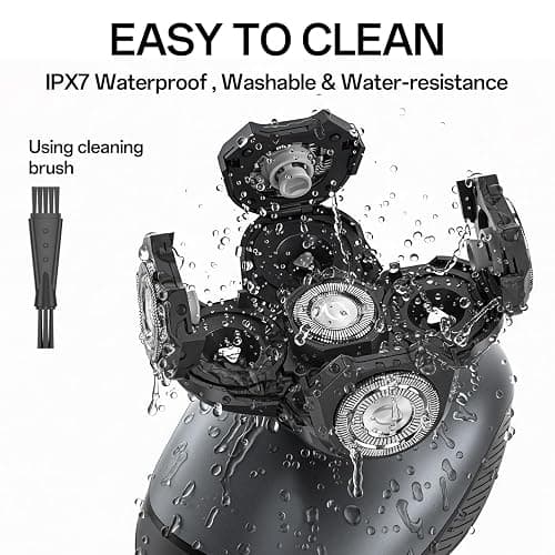 Electric Razor for Men, Head & Body Hair Shaver for Men, Cordless Rechargeable Wet/Dry Bald Head & Groin Waterproof Razor with Rotary Blades,Clippers, Beard Trimmer,Nose Trimmer, Brush (Gray) thumbnail 9