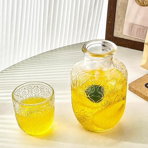 Vintage Bedside Water Carafe and Glass Set for Bedroom Nightstand, Bedside, Ticked Glass Mouthwash Decanter for Bathroom, Water Pitcher Set 18.5 oz thumbnail 5