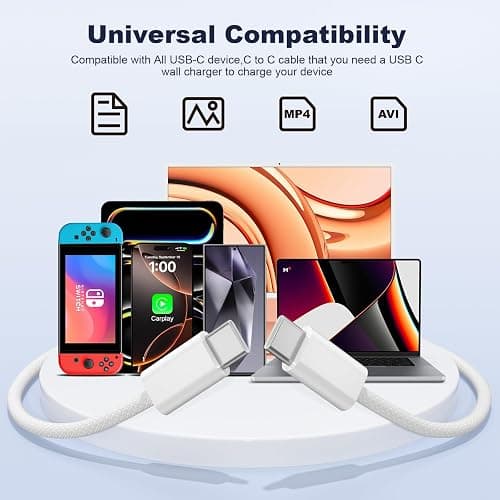 Quickeep USB C to USB C Cable 3FT 2 Pack, Nylon Braided 60W Type C Charger Fast Charging, iPhone 15 16 17 Charger Cord, USBC to USBC Cable for iPhone 15 16 17 Pro Plus Pro Max/iPad Pro/Air thumbnail 3