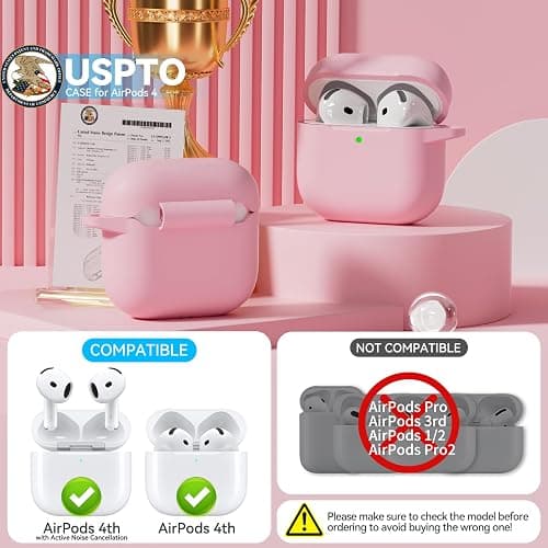 for AirPods 4 Case, TNSNK Soft Silicone Airpod 4 Case with Cleaner Kit and Keychain, Pink Case Cover for Women Girly Compatible with Apple Airpods 4th Gen 2024, Anti-Scratch, Drop Protection thumbnail 2