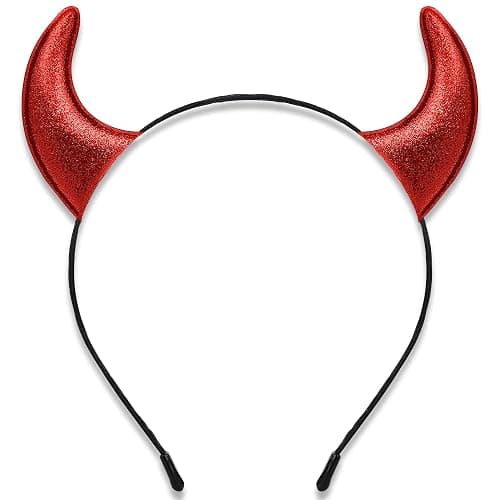 Parma77 Glitter Devil Horns Headband, Red Devil Horns Devil Costume for Women Men Girls, Halloween Fancy Dress Cosplay Hairband (Red) - Image 1