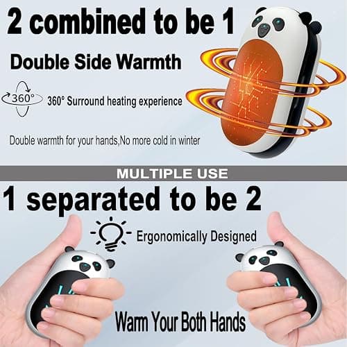 Hand Warmers Rechargeable 2 Pack,6000mAh Cute Panda Shaped Electric Hand Warmer,20Hrs Long Heating Reusable Hand Warmer,Portable Pocket USB Heater for Christmas,Outdoor,Hunting thumbnail 2