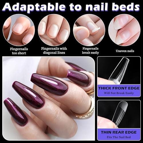 240pc Coffin Gel Nail Tips Long Fake Nails Clear Press ons Nail, Long Coffin Nails Tips Acrylic Nails Extension Soft Gel Nails Tip Full Cover Ballerina False Nail Clear Artficial Fingernails thumbnail 5