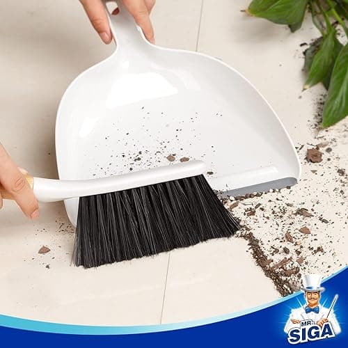 MR.SIGA Dustpan and Brush Set, Portable Cleaning Brush and Dustpan Combo with Bamboo Handle, White, 1 Set - White thumbnail 8