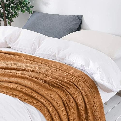 MIULEE Knitted Brown Throw Blanket for Couch,Boho Bed Decor Knit Outdoor Blankets Throw Size with Tassels Cozy Woven for Sofa Home Chair Wave Pattern 50" x 60" Inches thumbnail 6