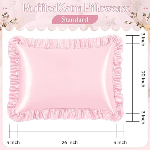 NSGZ Ruffled Satin Pillowcase Set of 2, Standard Size Silky Pillow Shams for Hair and Skin Care, Pink Satin Pillow Covers with Envelope Closure, Anti Wrinkle Pillow Cases for Princess Room Decor thumbnail 3