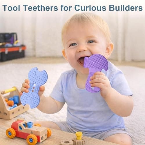 Baby Tool Teether Set, 4 Pack Silicone Textured Teething Toys for Boys 3–12 Months, Wrench Screwdriver Hammer Axe Chew Toys for Teething Relief, Newborn Infant & Toddler Baby Stuff thumbnail 4