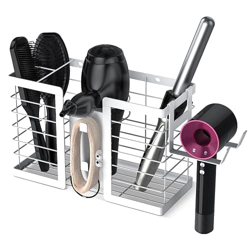 FUNKYLEE Bathroom Organizers and Storage, 3 in 1 Metal Wall Mount for Flat Iron, Curling Iron, Straightener, Hair Care & Styling Tools (White) thumbnail 7
