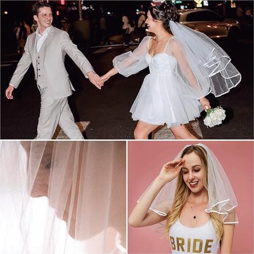 Bride Squad Wedding Veils for Brides Lightweight Tulle Bacheolrette Party Veils for Women Wedding Double Layer Bridal Veil with Soft Scalloped Edging with Comb thumbnail 5