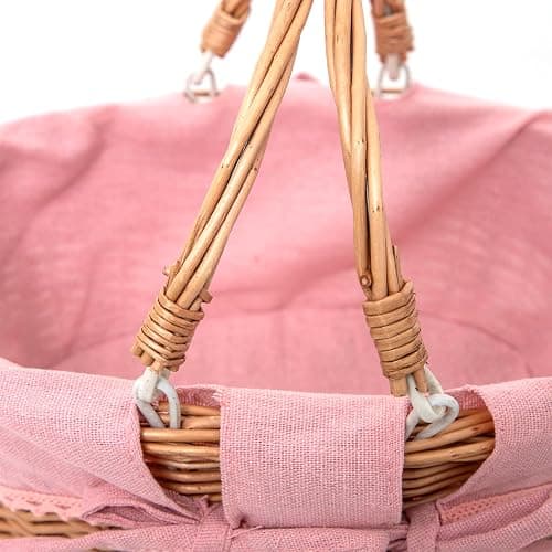 Small Wicker Basket with Removable Pink Liner, Willow Storage Basket for Gifts with Double Handles, Easter Basket,Wedding,Egg Gathering,Pink thumbnail 8