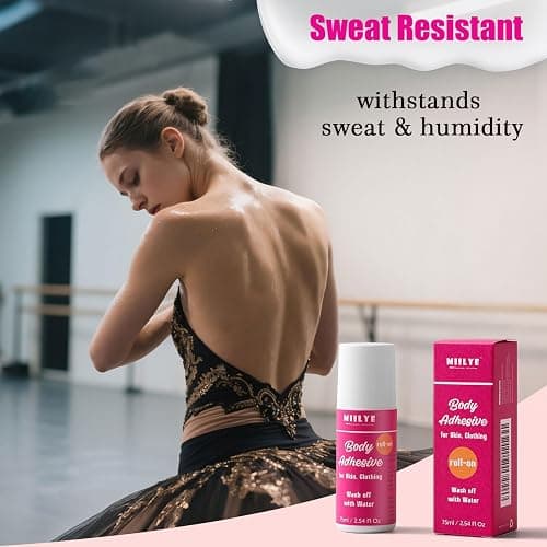 Body Adhesive Roll-On for Skin & Clothing 2.54 Oz-Sweat Resistant, Water Wash Off- Fashion Adhesive for Dancers, Socks, Stockings, Leotards, Bras, Wigs, Costumes thumbnail 4