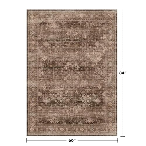 Hazo Haus Boho Taupe Brown 5x7 Living Room Rug - Modern Vintage Traditional Oriental Neutral, Washable Low Pile Non-Slip Large Area Rugs for Nursery Dining Under Table thumbnail 2