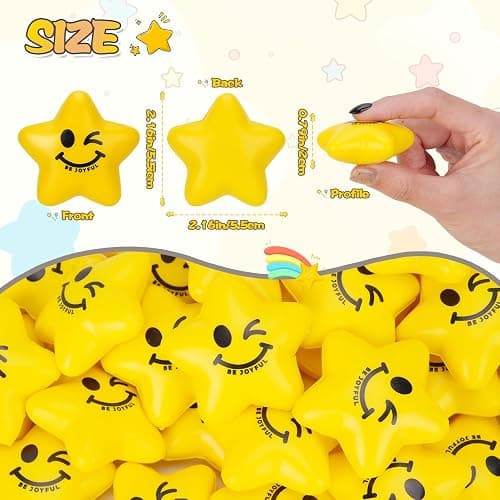 SHQDD 108PCS Bulk Stress Balls for Kids & Adults - Mini Star Stress Balls Squeeze Toys, 2.16 Inch Cute Smiley Face Stress Relief Ball Bulk for Anxiety Fidget Sensory, Classroom Party Supplies thumbnail 3