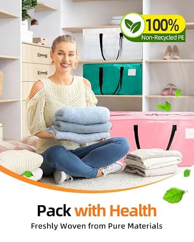 AdeaBag 12 Pack Extra Large Moving Bags, Heavy Duty Packing Bags with Zippers and Handles for Space Saving, Clothes Storage, College Essentials, Travel, Pink thumbnail 3