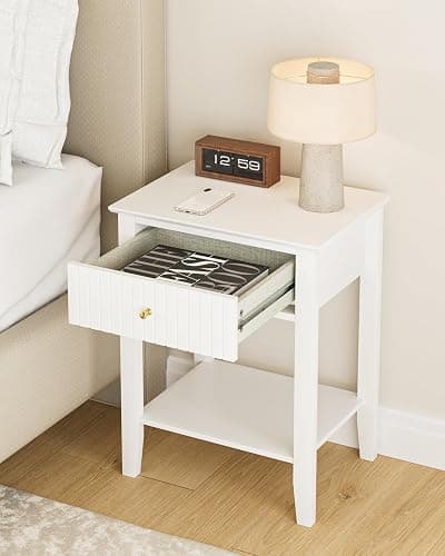 Apetaccat Fluted Nightstand, Farmhouse Night Stand with 1 Drawers, Mid Century Modern Side Accent Table,Bedside End Table for Bedroom, Living Room, White thumbnail 4