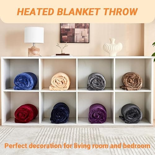 Electric Blanket Heated Queen, Soft Flannel 84"x90" Heating Blanket with 8 Hours Auto Off 10 Fast Heating Levels Machine Washable Sherpa Heated Blanket with Overheating Protection thumbnail 7