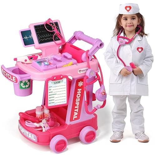 Liberry Toddlers Doctor Kit Toy for Girls Boys Ages 2 3 4 5, Pink | Kids Doctor Playset with Cart, Costume & Stethoscope, Role Play, Pretend Play Medical Toys, Birthday Gift - Image 1
