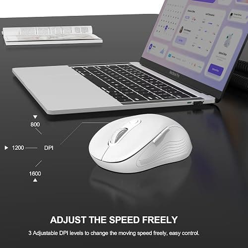WisFox 2.4G Wireless Mouse for Laptop, Ergonomic Computer Mouse with USB Receiver and Type-C Adapter, 3 Adjustable Levels DPI, 6 Button Cordless Wireless Mice (White, 1 Pack) thumbnail 4