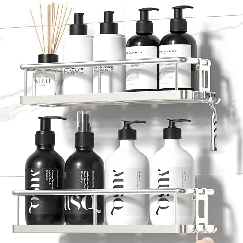 YASONIC Shower Caddy Adhesive, Rustproof Shower Organizer, Large Capacity Shower Shelves for Inside Shower, No Drilling Bathroom Organizers and Storage for Home Decor （2 Pack Silver） - Image 1