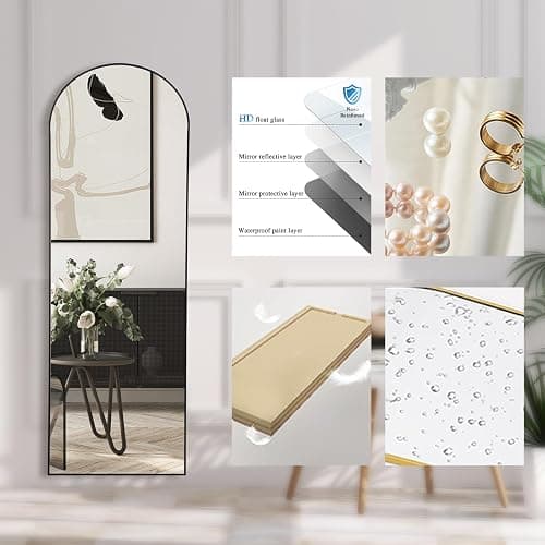 LunaMirror Gewölbter Spiegel Ganzkörperspiegel 147 x 44 cm Stehspiegel Bodenspiegel Groß Standspiegel für Schlafzimmer Wohnzimmer Flur Eingang Wandspiegel Schwarzer thumbnail 5