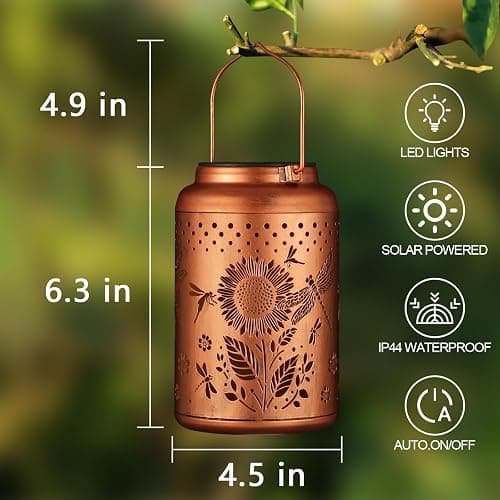 Solar Lanterns Outdoor Waterproof Hummingbird Garden Decor Christmas Gifts for Women Mom Grandma Hanging Lights Metal Decoration Outside for Yard, Patio,Backyard,Porch(Dragonfly and Sunflower) thumbnail 4
