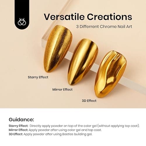 Beetles Gold Chrome Nail Powder Set - 8 Colors Sliver Holographic Mirror Effect Iridescent Golden Red Brown Glitter Metallic Nail Polish Chrome for Nail Art Design thumbnail 6
