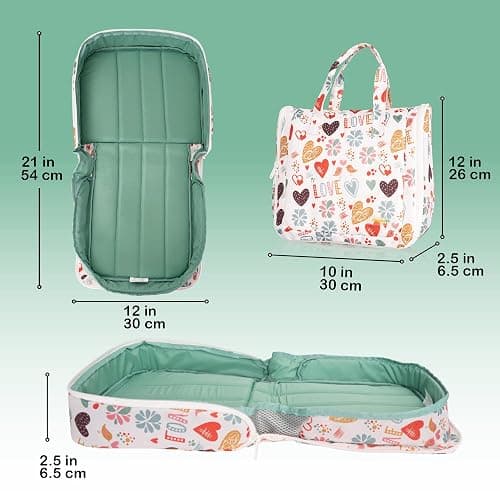 HappyVk Baby Doll Bed Set-Portable Doll Bassinet for Dolls up to 21 inches - Handbag for Girl - Love Design thumbnail 2