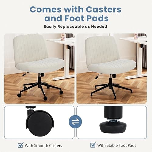 DUMOS Criss Cross Chair with Wheels, Legged Office Armless Wide Desk Seat Dual-Purpose Base, Adjustable Swivel Fabric Task Vanity Home Office Desk Seating thumbnail 4