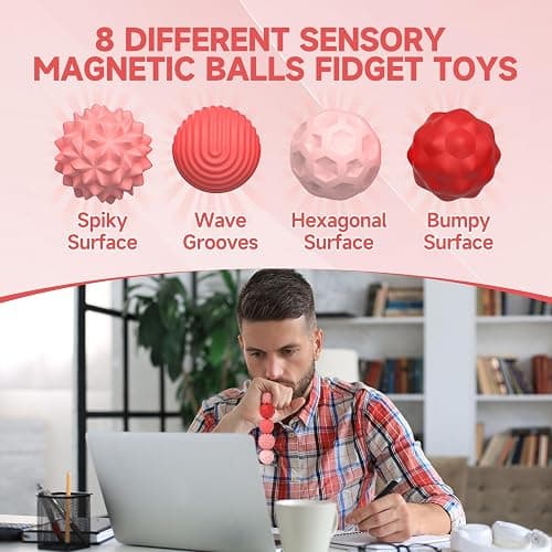 Silicone Magnetic Fidget Balls Toys, 8Pcs Attraction Textures Sensory Fidget Ball Toy with Silicone Shell for for Adults,Silent Desk Magnetic Stress Balls Fidget Toys, Stocking Stuffers for Teen Gifts thumbnail 5