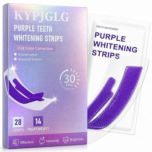 Purple Teeth Whitening Strips – V34 Color Correction, Teeth Whitening Strips for Brighter Smile, Helps Neutralize Yellow Tones, Gentle Whitening for Sensitive Teeth, 28 Strips (14 Treatments) - Image 1