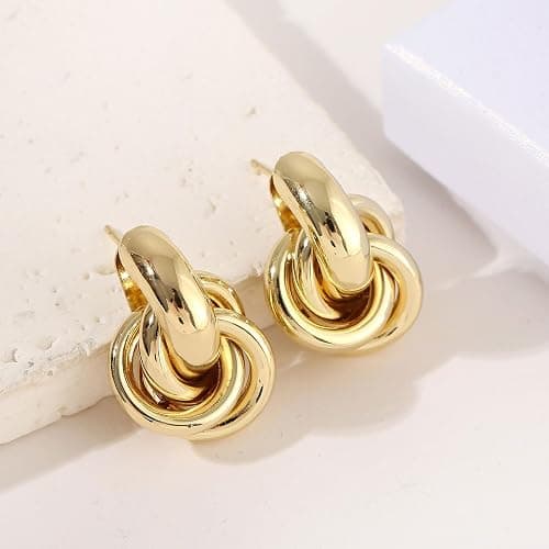 14K Gold Plated Knot Earrings for Women Gold Silver Earrings Heart Link Drop Dangle Earring Chunky Golden Knotted Statement Jewelry thumbnail 4