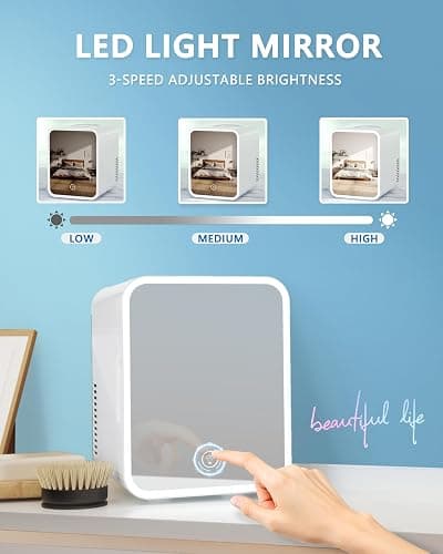 EUHOMY Skincare Fridge, 5 Liter Mini Fridge for Bedroom with Dimmable LED Mirror, AC/DC Portable Cooler & Warmer for Skincare, Cosmetics and Food, Makeup Fridge for Bedroom, Car & Office, White thumbnail 5