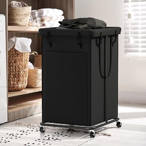 YKDIRECT 150L Large Laundry Hampers, Oxford Fabric Laundry Hampers Clothes Hampers, Metal Frame and Removable Bag Design with Wheels, Suitable for Bedroom, Bathroom, Dorm Room, Laundry Room (Black) - 150L - Black thumbnail 5