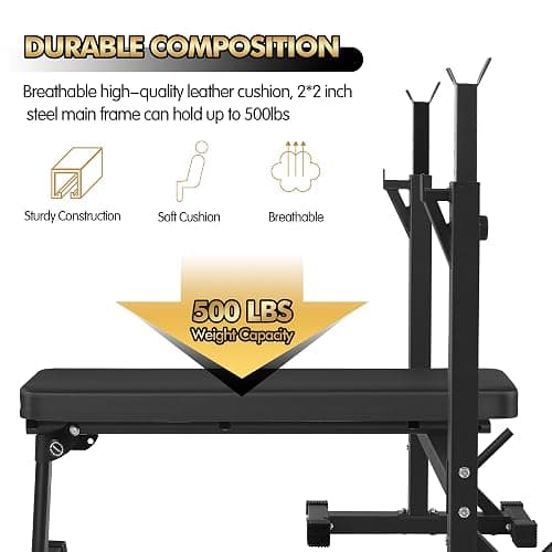 Bench Press, CANPA Olympic Weight Bench with Squat Rack Workout Bench Adjustable Barbell Rack Stand Strength Training Home Gym Multi-Function thumbnail 6