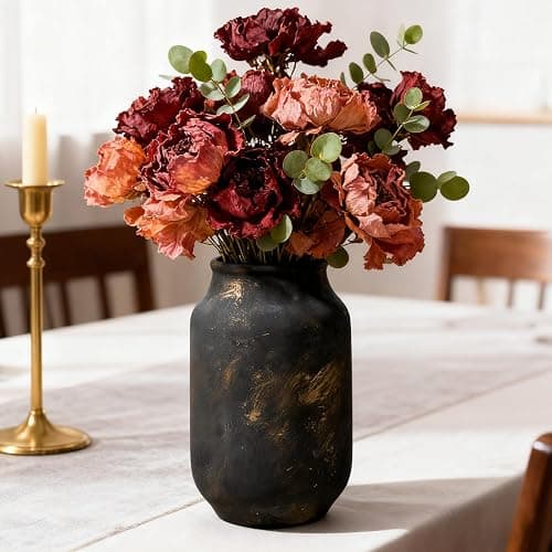 Varsoul Rustic Ceramic Farmhouse Flower Large Vase, Whitewashed Terra Cotta Vase, Pottery Decorative Flower for Home Decor, Table, Living Room Decoration, Shelf Decor, Mantel, 9.5 Inch, Bronze thumbnail 8