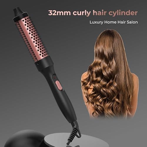 Thermal Brush, 32mm Barrel Hot Hair Brush Heated Round for Women, Heated Curling Iron Create Natural Curls Dual Voltage, UK Plug, Rose Gold thumbnail 6