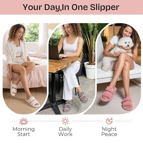 EverFoams Women's Fuzzy Open Toe Slippers Comfy Soft Memory Foam Indoor House Shoes thumbnail 7