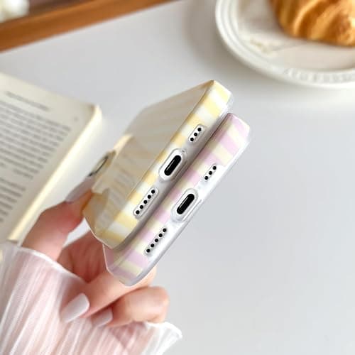 Yeddabox for iPhone 13 Case Cute Striped Phone Case Soft TPU Slim Shockproof Phone Cover for Women Girls, Pink and Yellow thumbnail 5