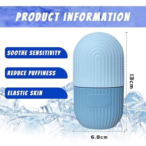 Joyeee Ice Face Roller, Reusable Silicone Mold Face Massage Eye Facial Beauty Skin Care Tools Apply Ice for Shrink Pores Anti Wrinkle Reduce Puffiness Improve Skin Elasticity, Striped, Light Blue thumbnail 2