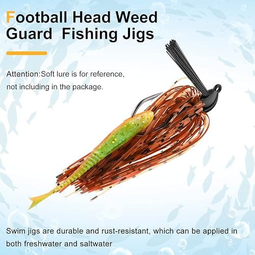 Sumind 8 Pcs Bass Fishing Jigs Bass Weedless Football Jig Metal Football Head Kit Swim Silicone Skirts Weed Guard Flipping Lures, Colorful, 10 G/ 3/8 oz thumbnail 4