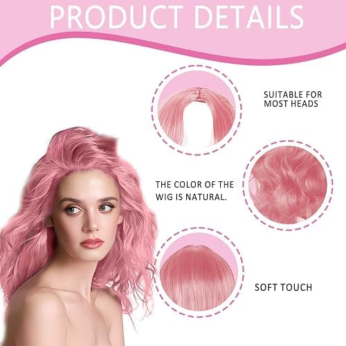 Long Pink Wig, Pink Wigs For Women, Party Wigs Womens Wig 28 Inch/70 cm Long WigS for Charming Women LoNg Curly Full Hair Synthetic LonG WiG for Girls Cosplay Party Daily Use thumbnail 3