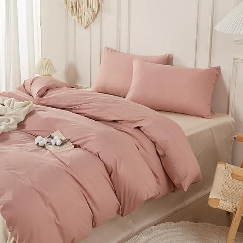SAPHREAS Dusty Rose Duvet Cover Set 100% Washed Cotton Super King Size 3Pcs 8 Corner Ties Modern Solid Bedding Soft 1 Duvet Cover with Zipper 2 Pillow Shams, Comforter Not Included - Image 1